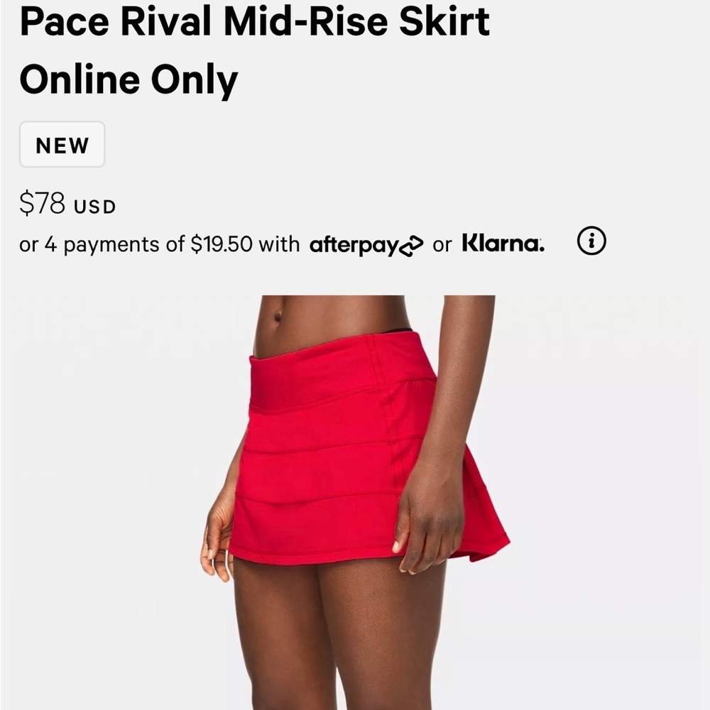 Women’s Lululemon Pace Rival Mid-rise Skirt.  Size 6! Maroon colour.